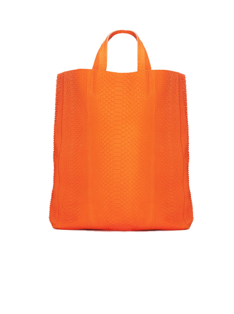 Cabas Python Vertical Tote - Fluo Orange