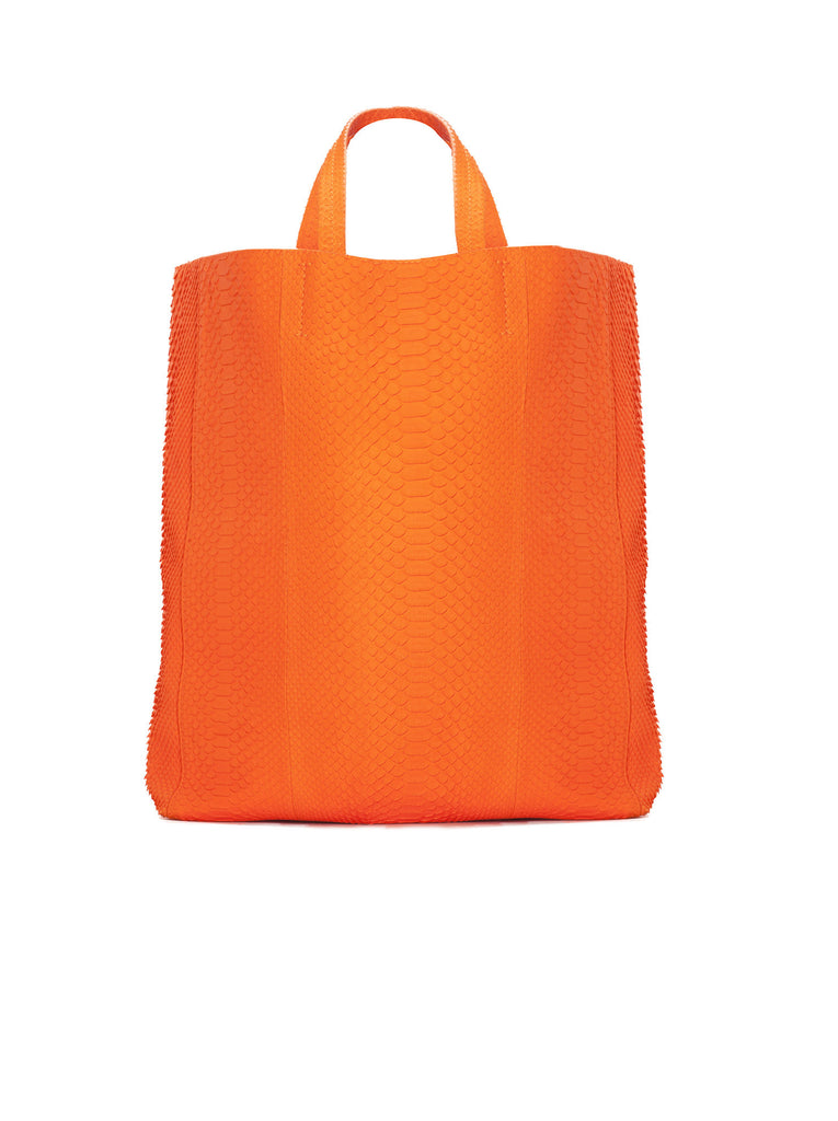 Cabas Python Vertical Tote - Fluo Orange