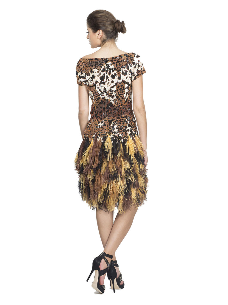 Leopard Sequin Embroidered Feather Dress