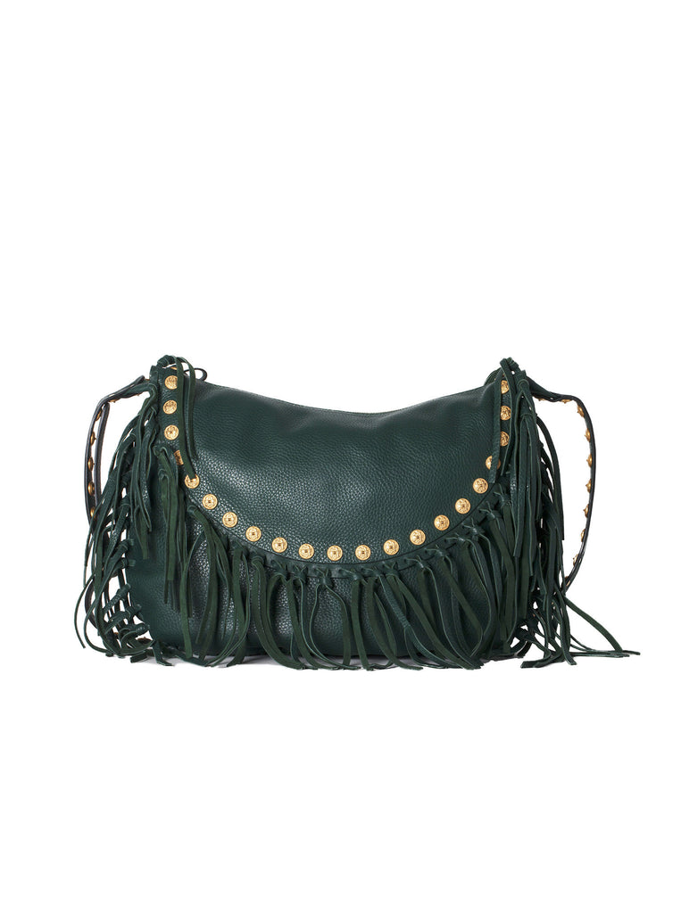 C-Rockee Studded Fringe Hobo Bag - Green