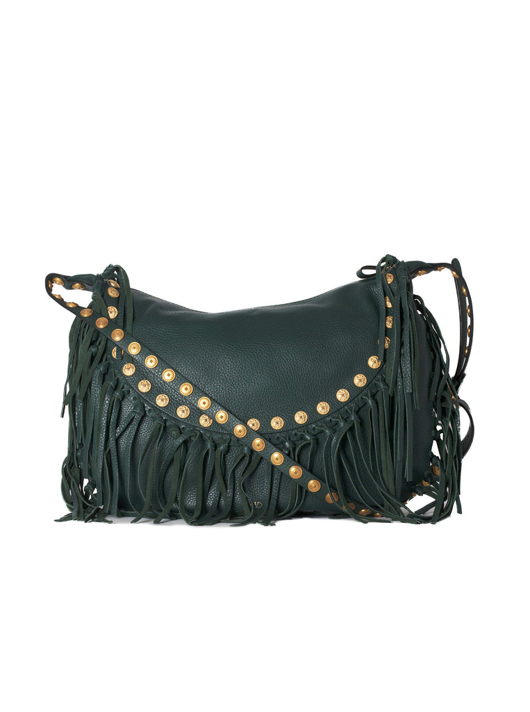 C-Rockee Studded Fringe Hobo Bag - Green