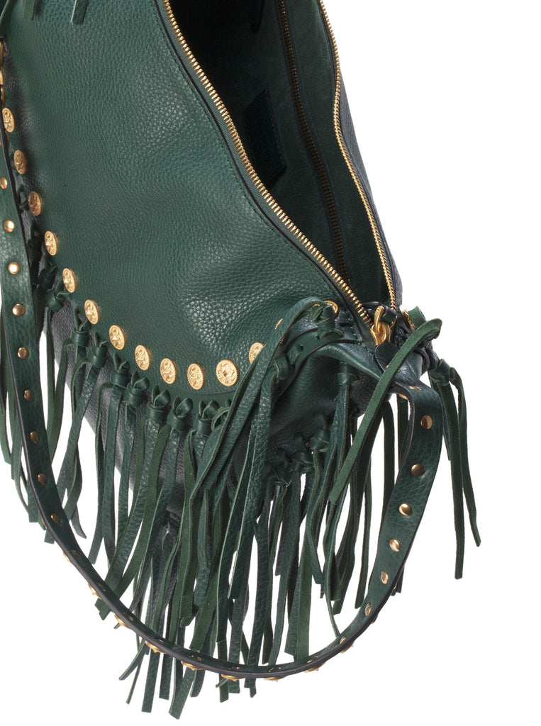 C-Rockee Studded Fringe Hobo Bag - Green