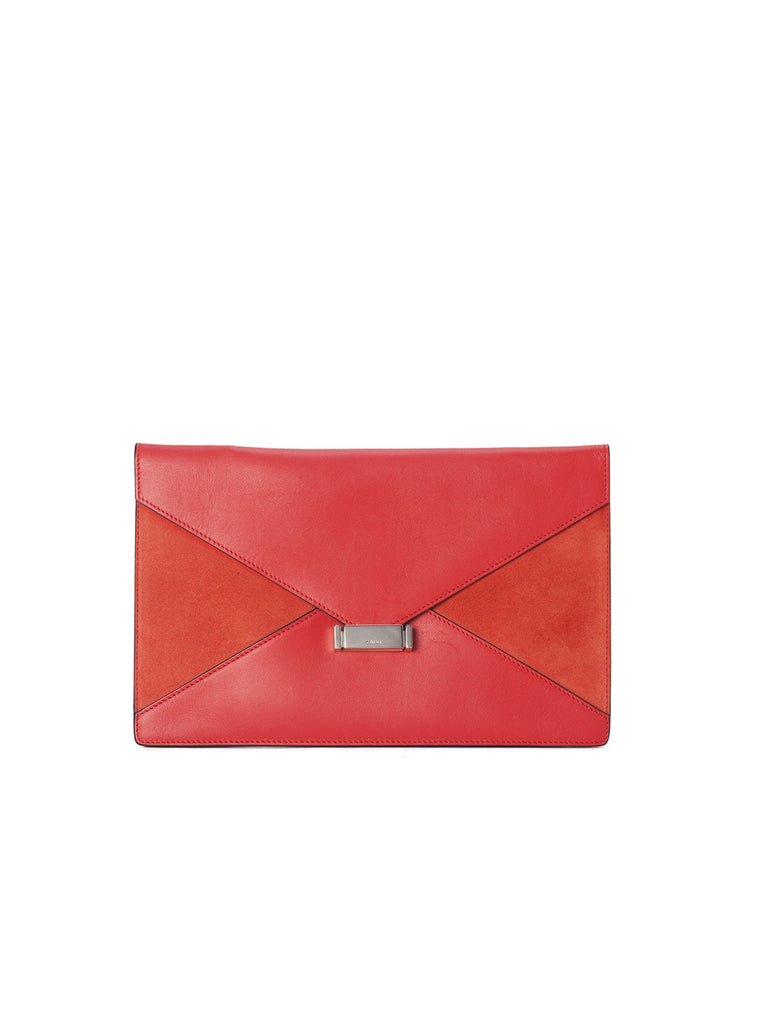 Calf and Suede Diamond Clutch - Red