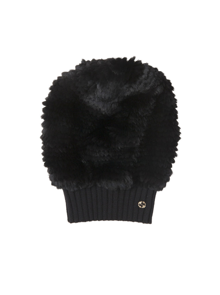 Fur Knitted Wool Hat - Black