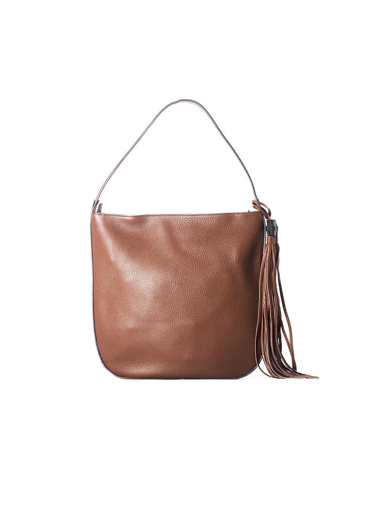 Lady Tassel Leather Hobo - Brown