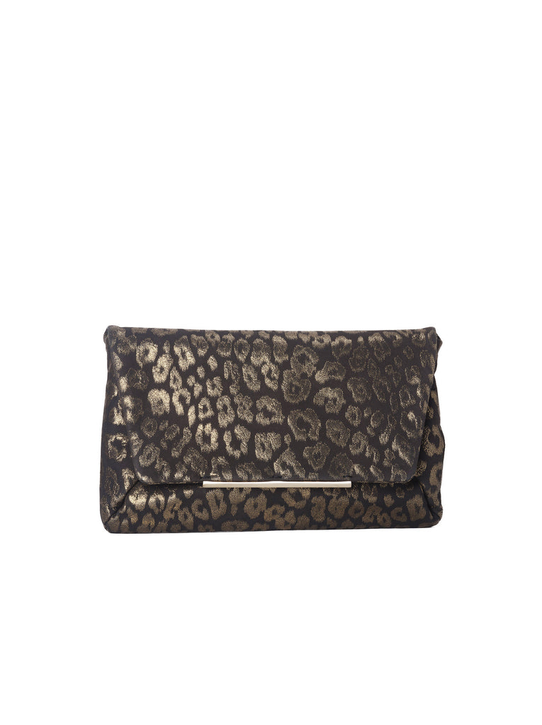 Leopard-Printed Lambskin Mai Tai Clutch - Black / Gold