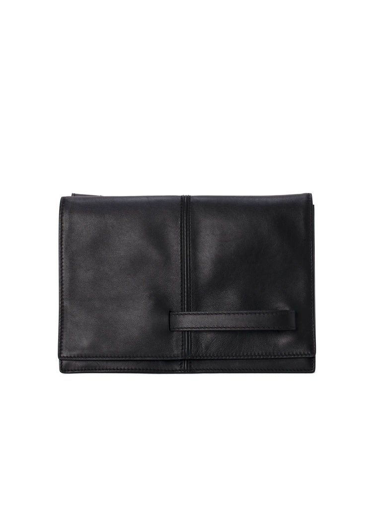 Large Dual Leather Pochette Shoulder Bag - Black