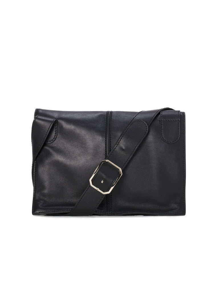 Large Dual Leather Pochette Shoulder Bag - Black