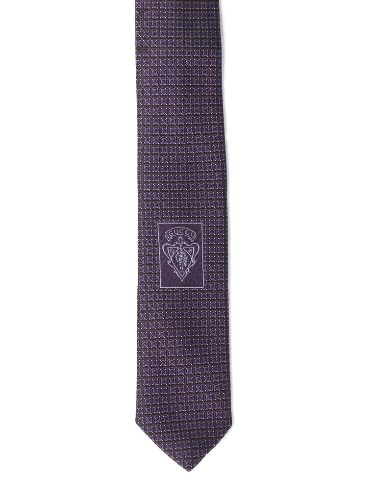 Interlocking G and Dot Woven Silk Tie - Aubergine / Purple