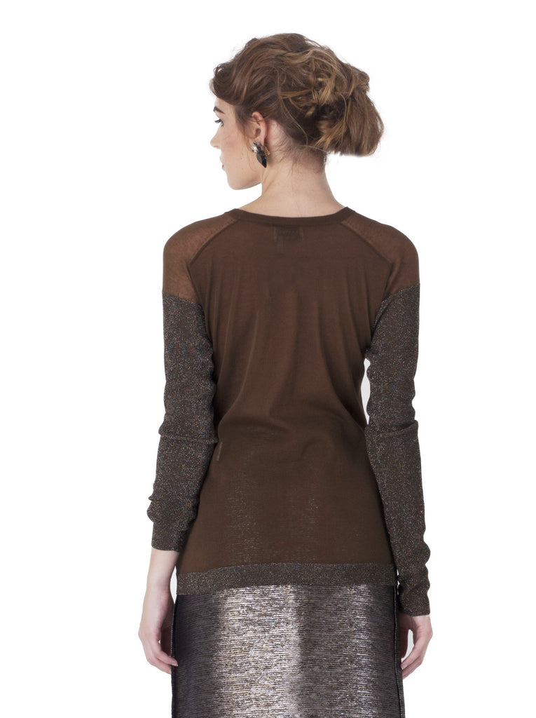 Metallic Lurex Triim Knit Sweater in Bronze