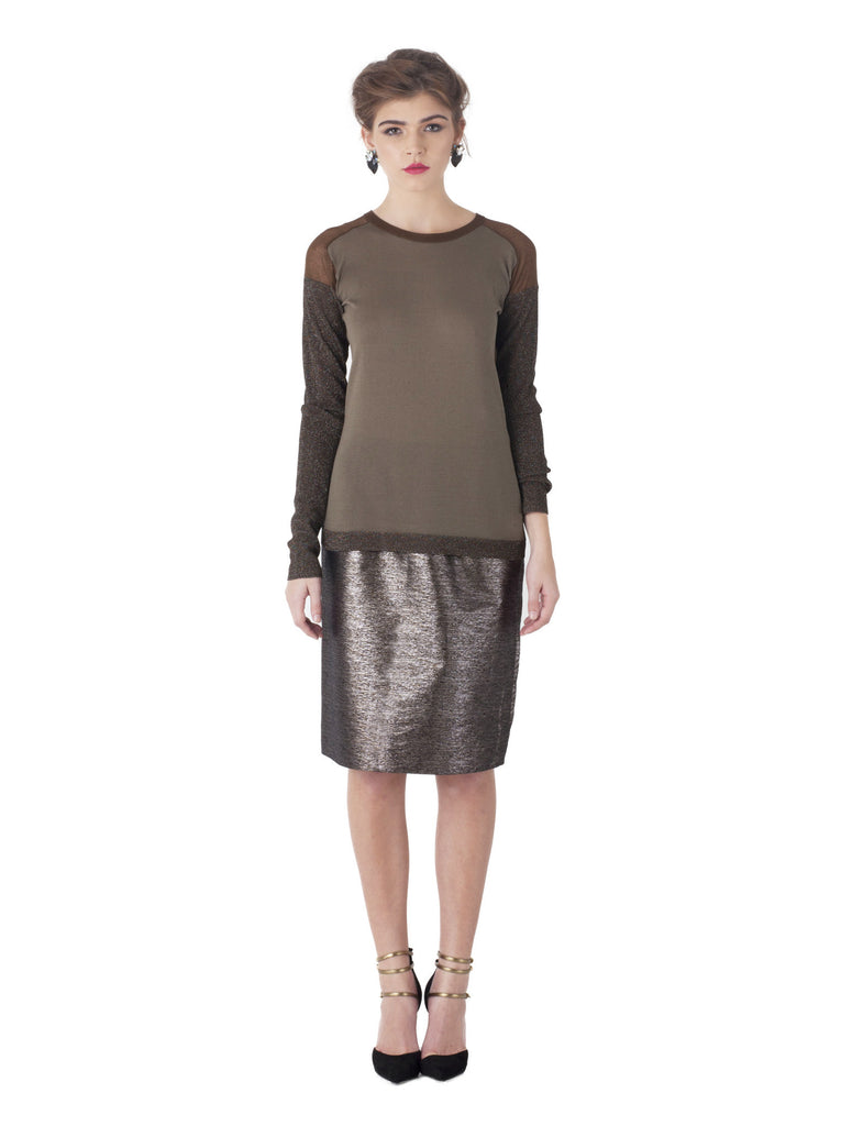 Metallic Lurex Triim Knit Sweater in Bronze