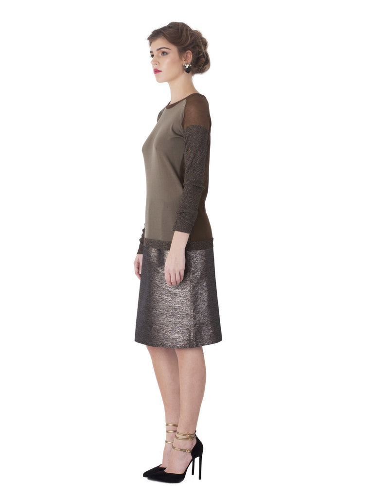 Metallic Lurex Triim Knit Sweater in Bronze