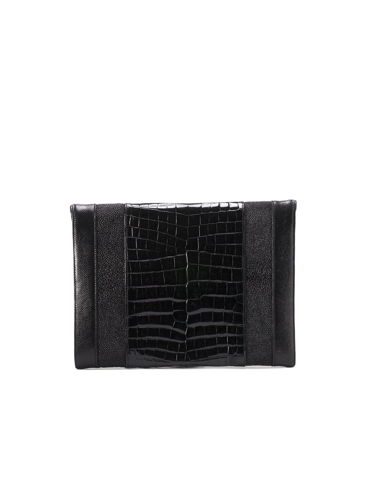 Elisa Mixed-Exotic Clutch Bag - Black