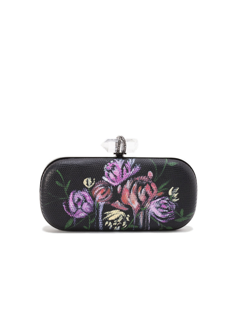 Lily Floral-Print Lizard Clutch Bag