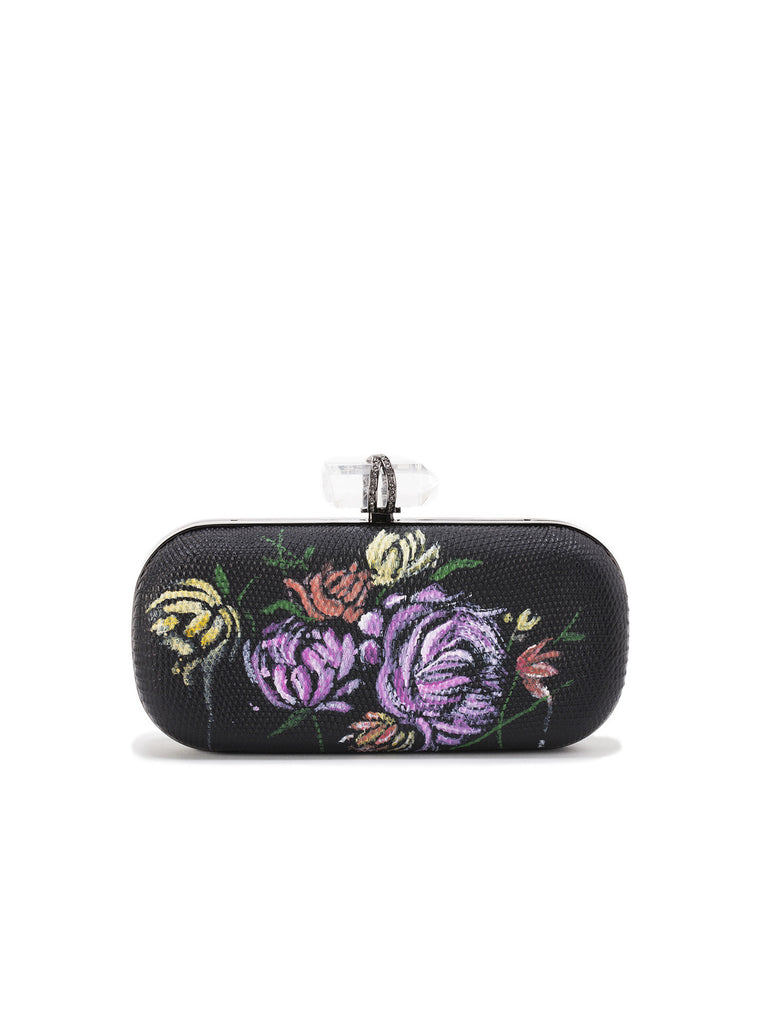 Lily Floral-Print Lizard Clutch Bag