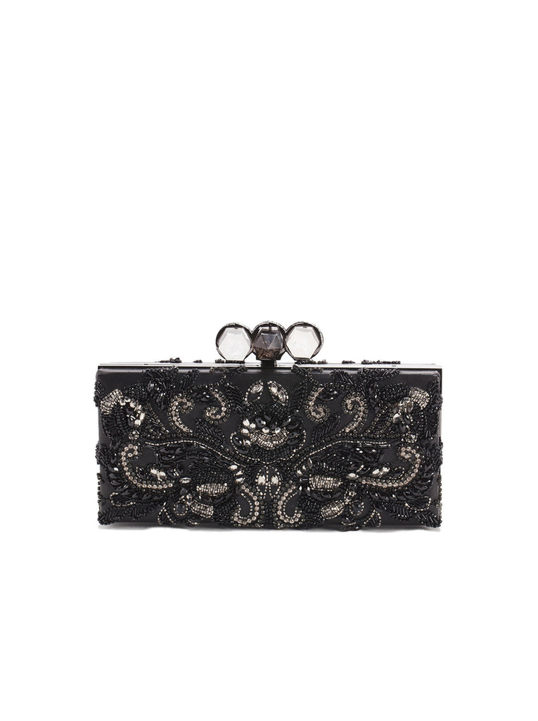 Embroidered Crystal India Rectangular Box Clutch