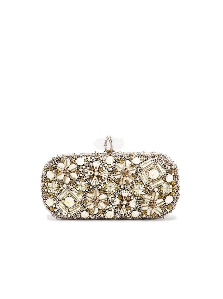 Lily Enamel and Crystal Embroidered Clutch Bag - Ivory Multi