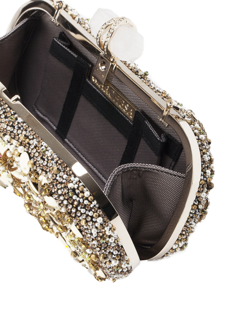 Lily Enamel and Crystal Embroidered Clutch Bag - Ivory Multi