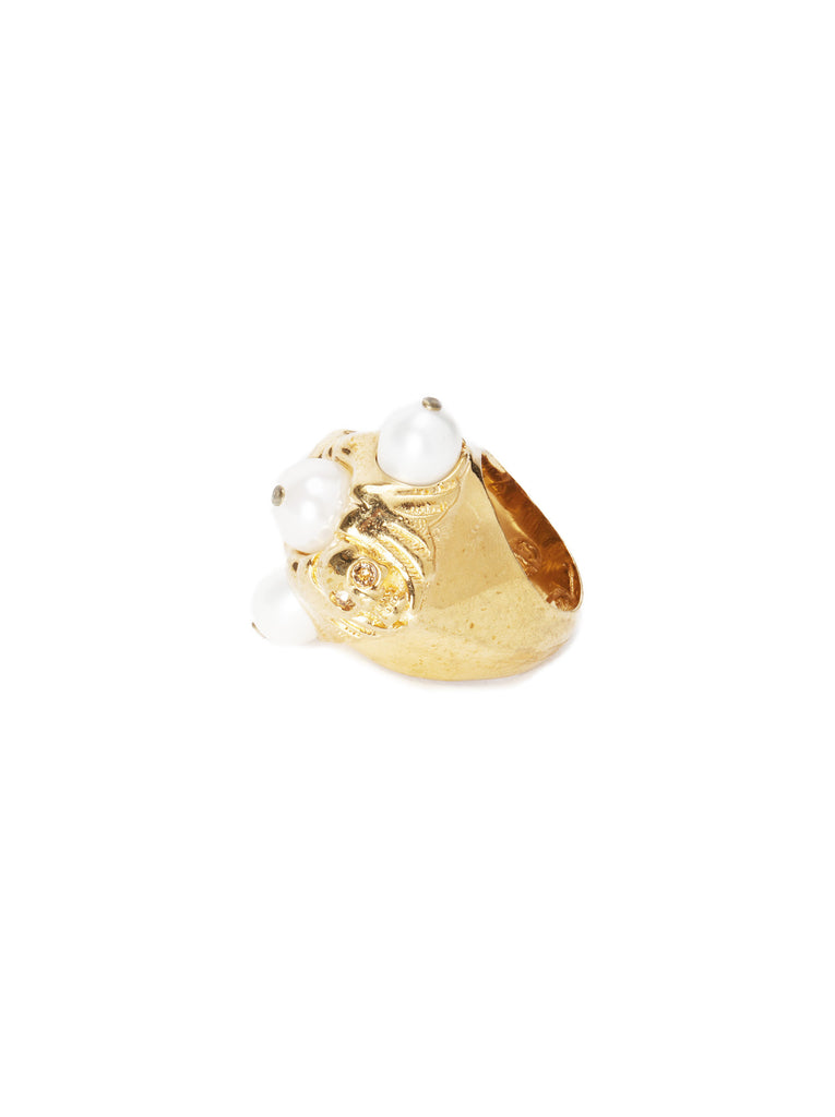 Skull Ring with Pearls - Gold