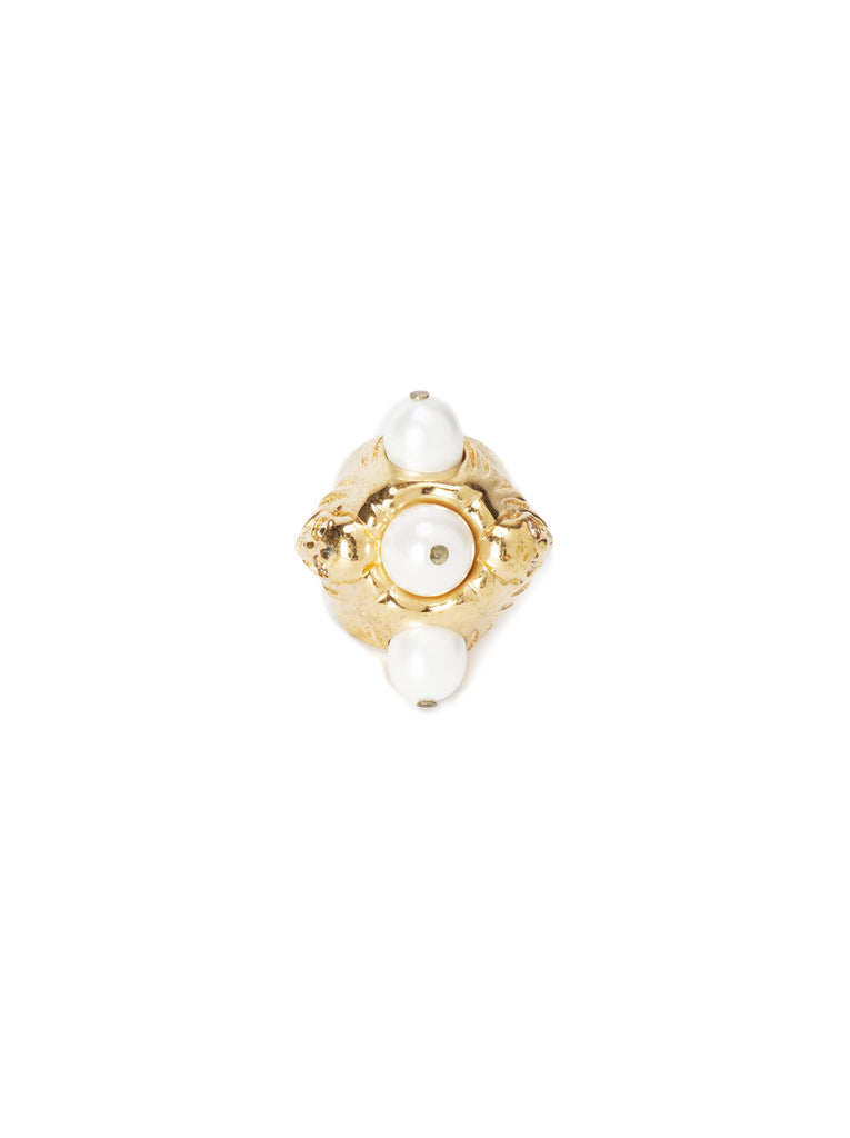 Skull Ring with Pearls - Gold