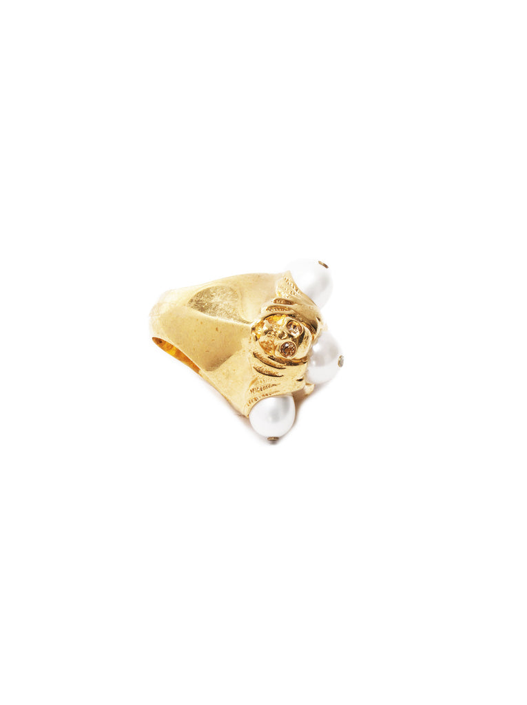 Skull Ring with Pearls - Gold