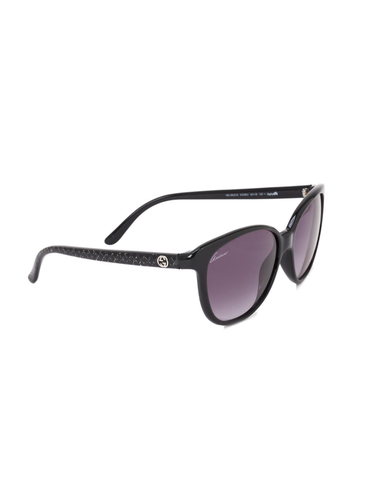 Cat-Eye Shape Glitter Sunglasses - Black