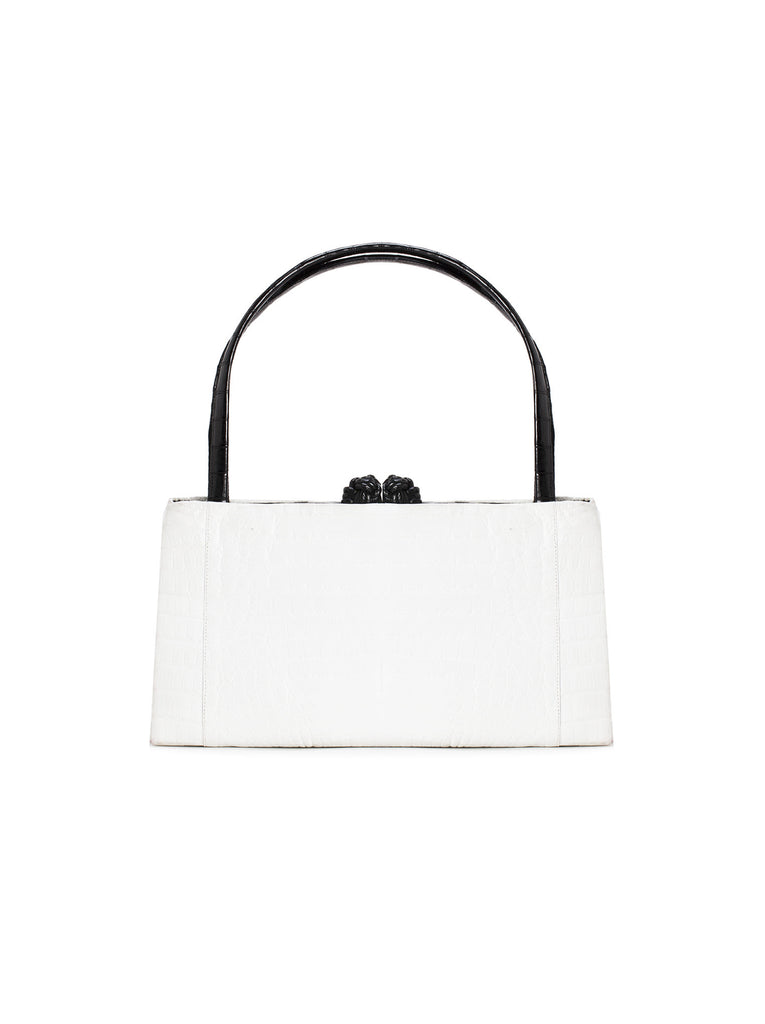 Crocodile Knotted Shoulder Bag - White / Black