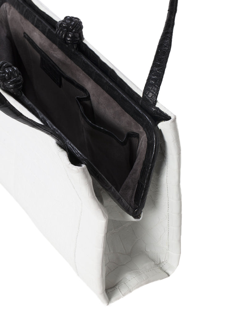 Crocodile Knotted Shoulder Bag - White / Black