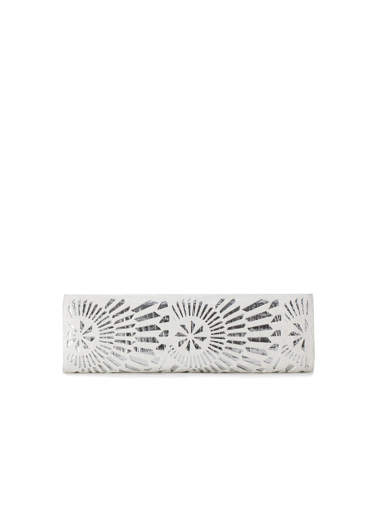 Metallic Two-Tone Lase-Cut Razor Clutch - White / Silver