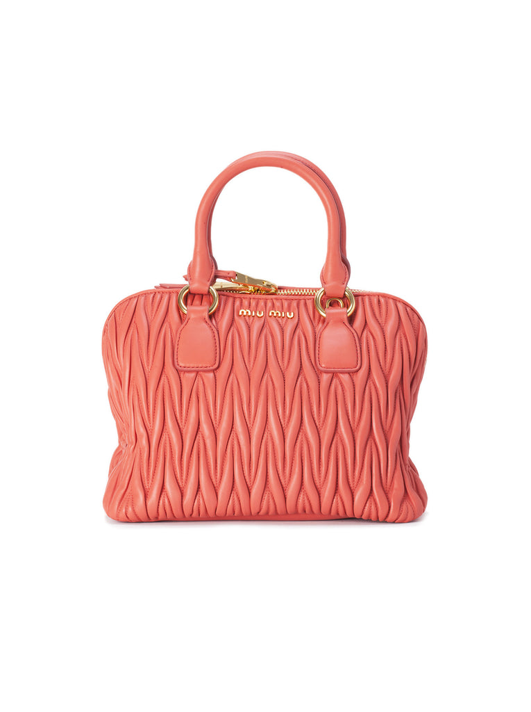 Matelasse Leather Top Handle Bag - Coral