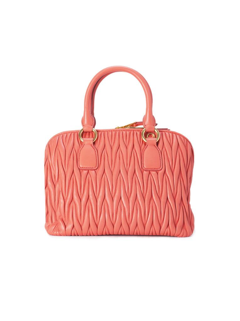 Matelasse Leather Top Handle Bag - Coral