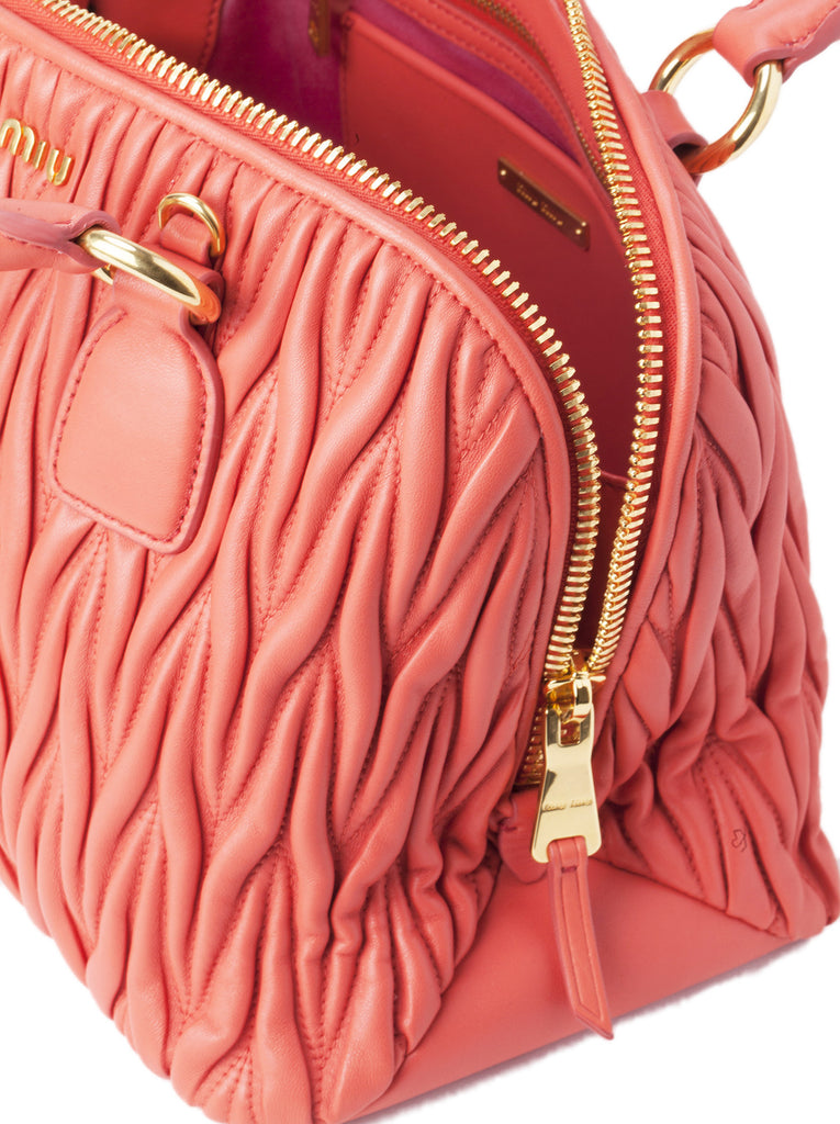 Matelasse Leather Top Handle Bag - Coral