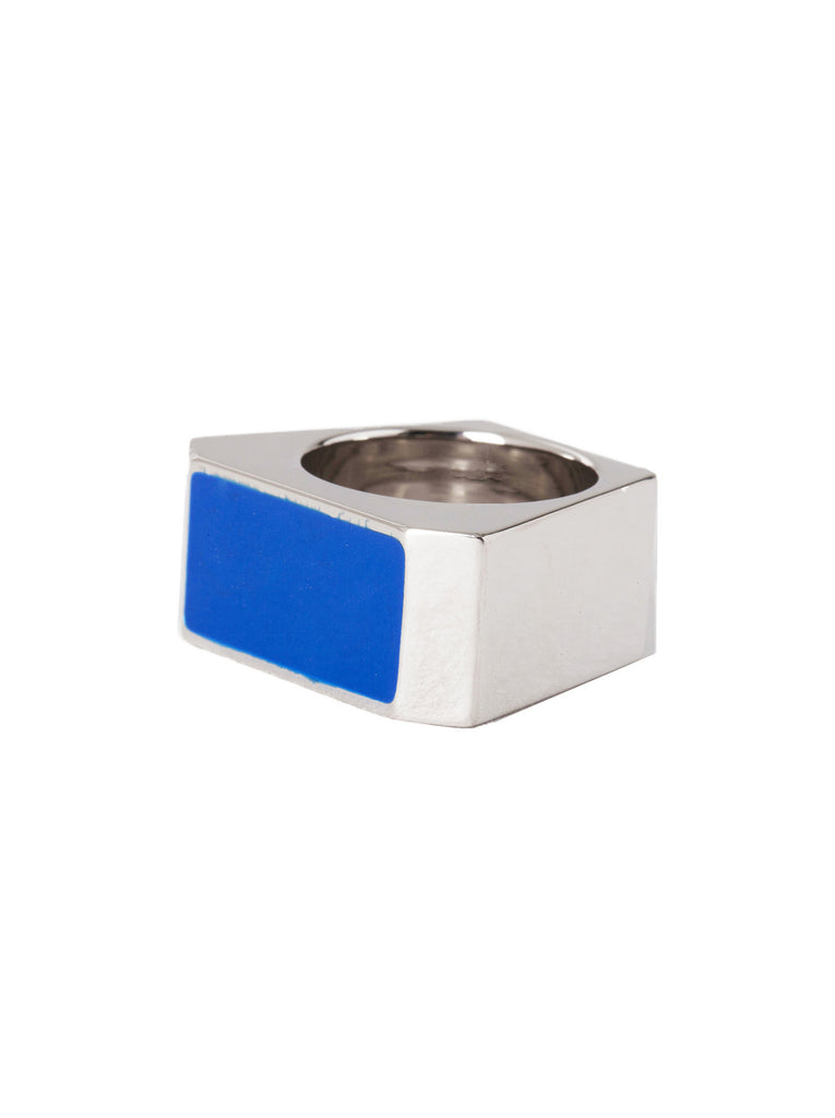 Silver-Tone Brass Colorblock Ring - Blue