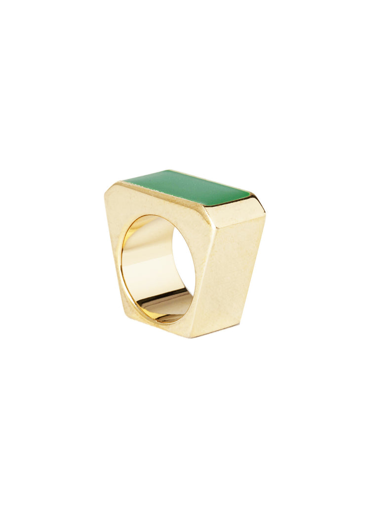 Gold-Tone Brass Colorblock Ring - Green