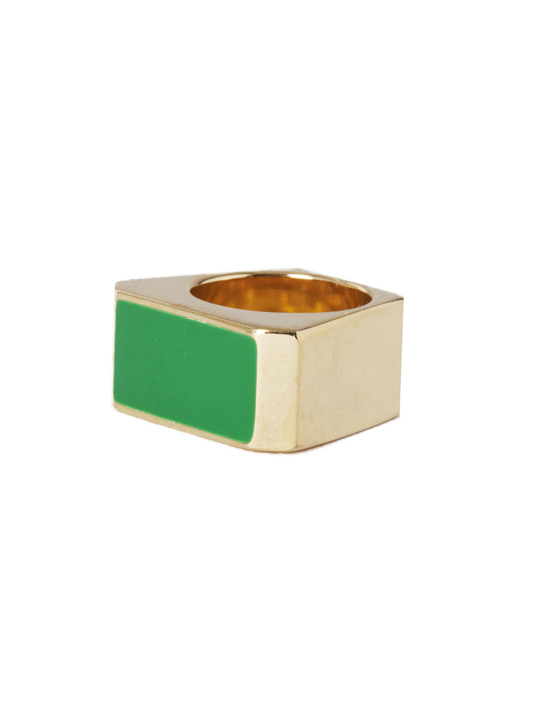 Gold-Tone Brass Colorblock Ring - Green