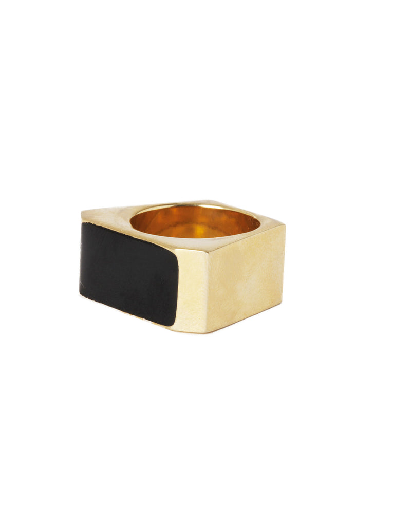 Gold-Tone Brass Colorblock Ring - Black