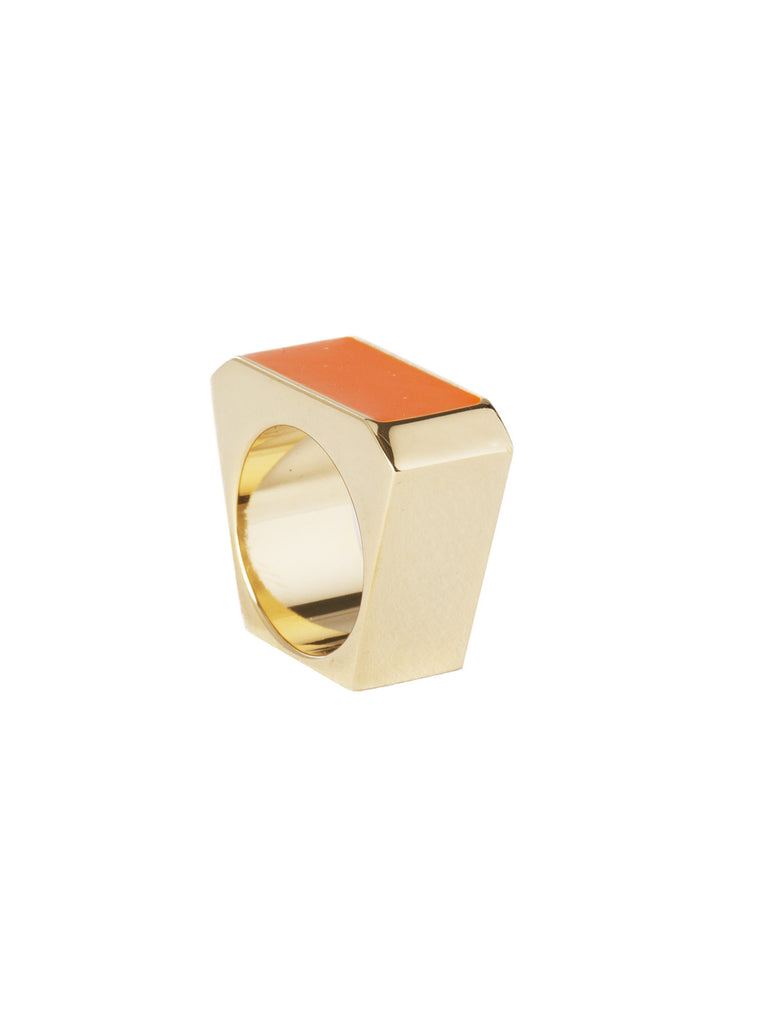 Gold-Tone Brass Colorblock Ring - Orange