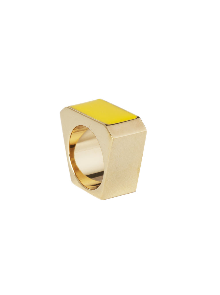 Gold-Tone Brass Colorblock Ring - Yellow