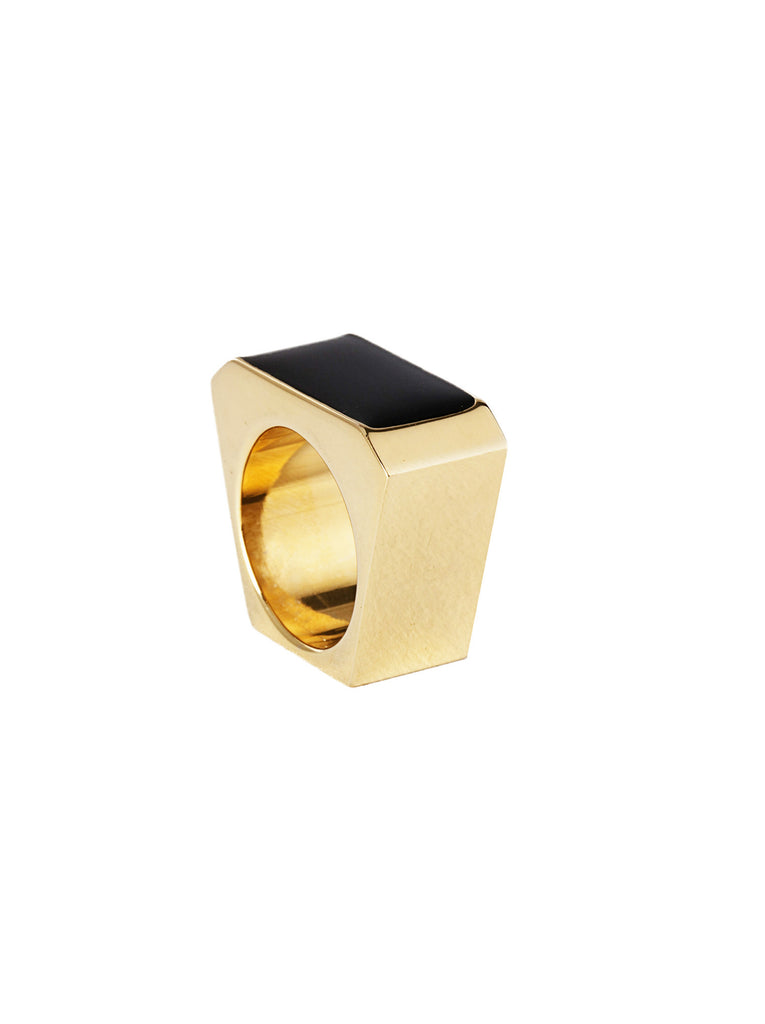 Gold-Tone Brass Colorblock Ring - Black