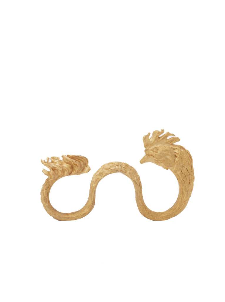 Gold-Plated Three-Finger Rooster Ring