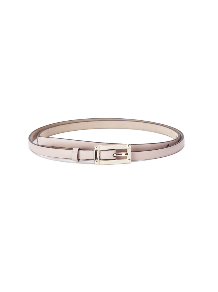 Leather Skinny Belt - Nude