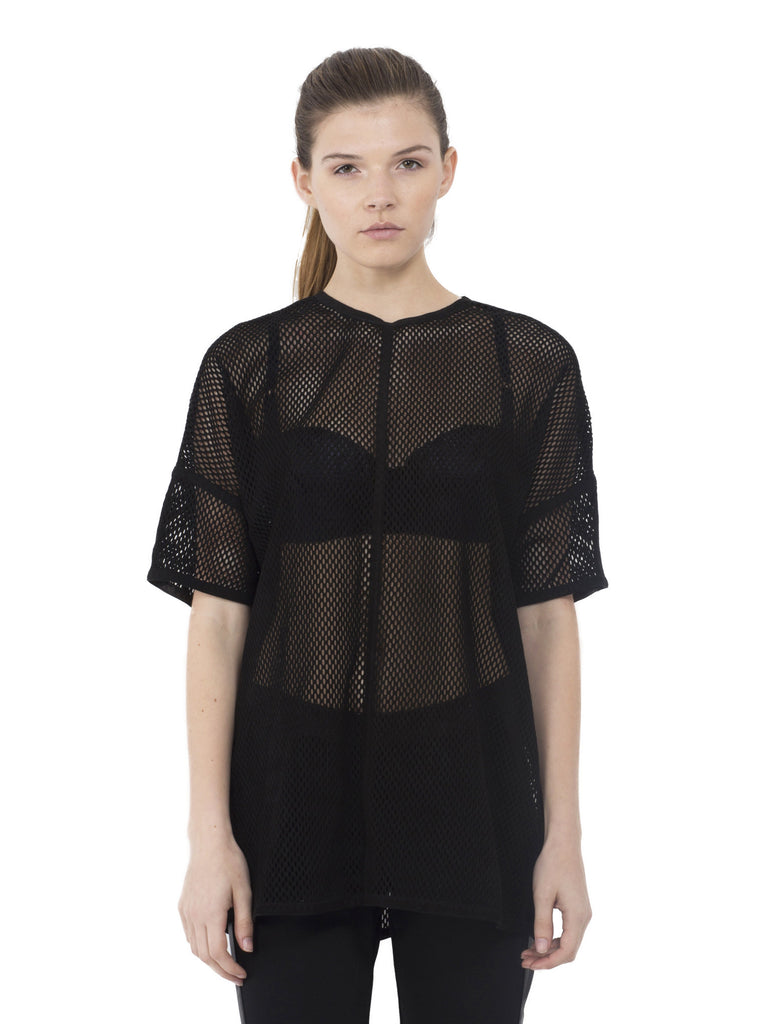 Black Perforated Suede Oversize Top