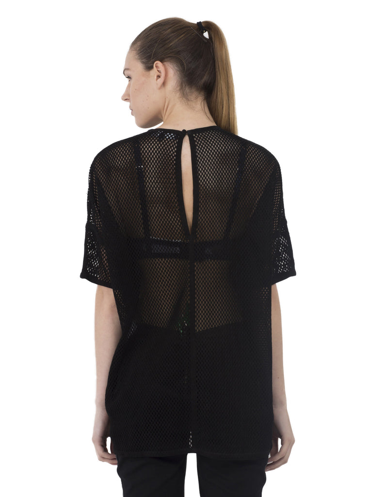 Black Perforated Suede Oversize Top
